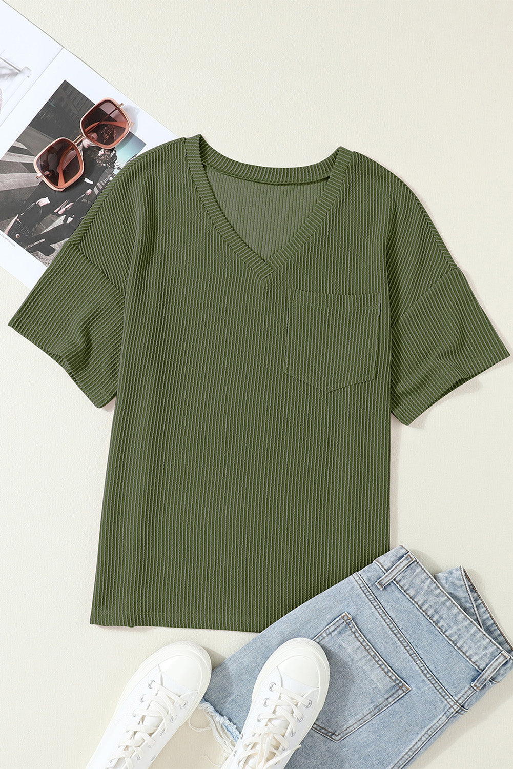 Corded Pocketed Loose T-Shirt