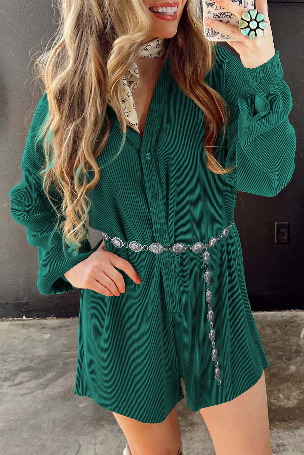 Long Sleeve Button Front Romper